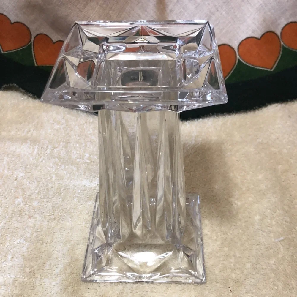 Vintage Heavy Cut Glass Pedestal Candle Holder/Vase, Reversible 7x4”
